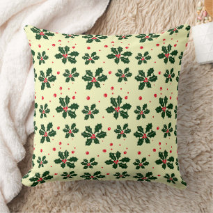Coussin de jet à motif festif de baie de houx