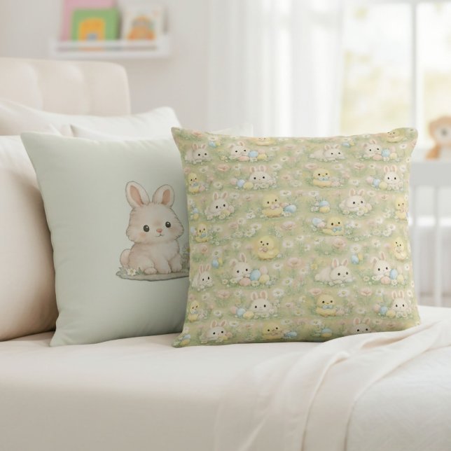 Coussin de jet à motif floral de lapin de Pâques e (Créateur téléchargé)