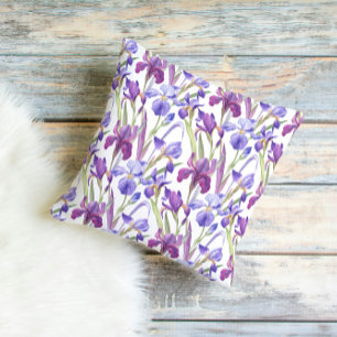 Coussin de jet à motif floral d'iris violet aquare