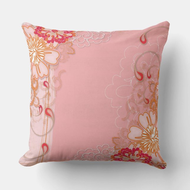Coussin de jet à motif floral rose rouge (Recto)