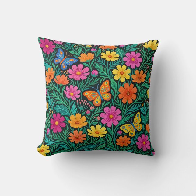 Coussin de jet à motif folklorique scandinave (Recto)
