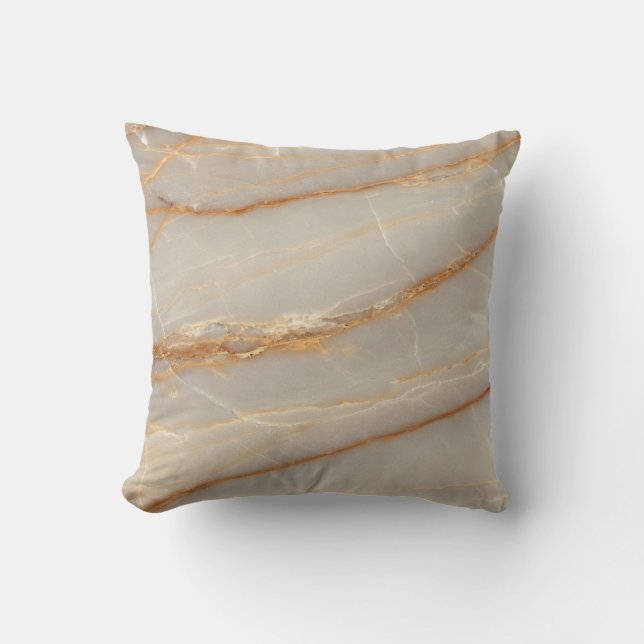 Coussin de jet à motif marbré beige et or élégant (Recto)
