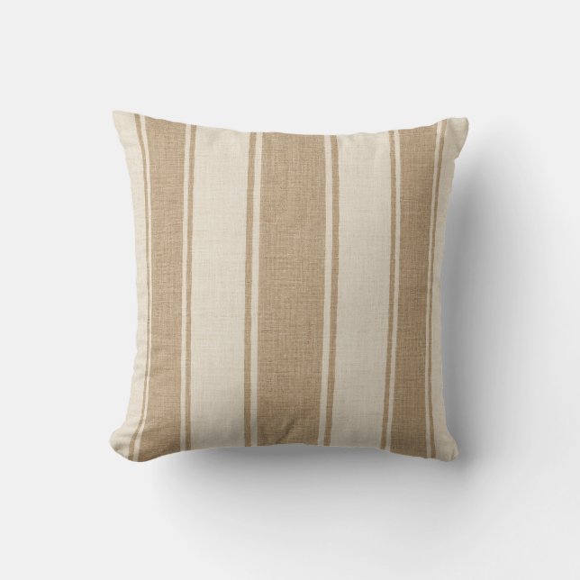 Coussin de jet à rayures beige neutre (Recto)
