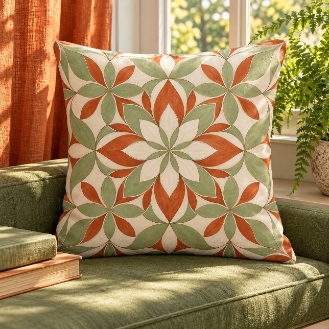 Coussin de jet à tessellation de pétales (16 inch cotton pillow. Same flat printed design both sides. Styled scene; props not included.)