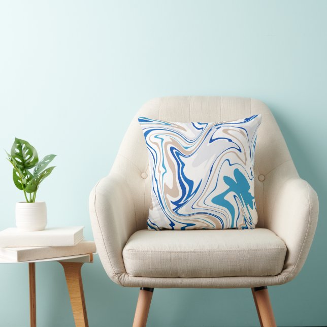 Coussin de jet abstrait Coastal Vibes – Blues de p (Chaise)