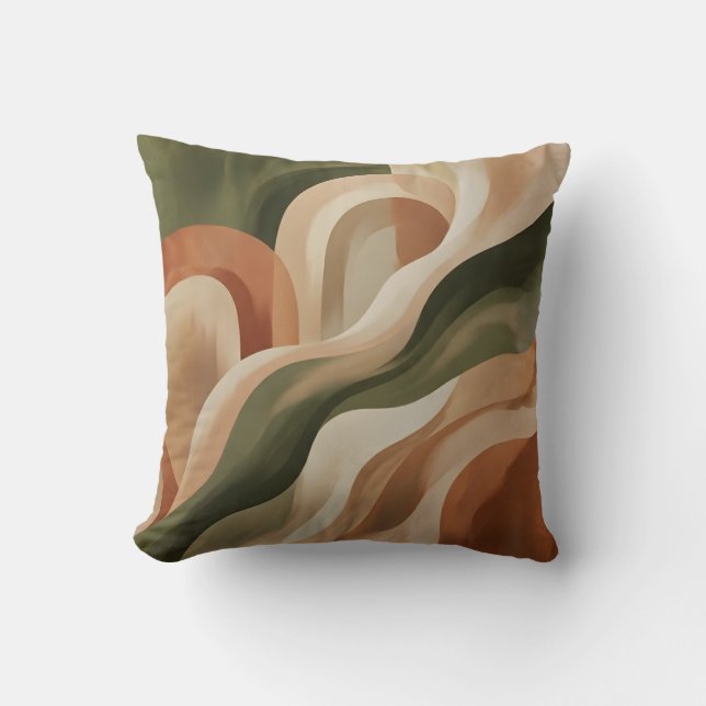 Coussin de jet abstrait en terre cuite vert olive (Recto)