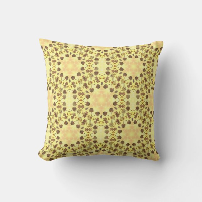 Coussin de jet abstrait floral jaune (Recto)