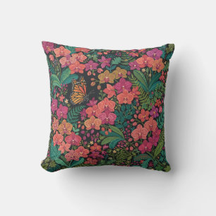 Coussin de jet abstrait orchidées papillon coloré