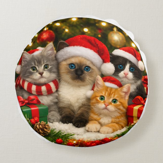 Coussin de jet adorable chaton de Noël (Devant)