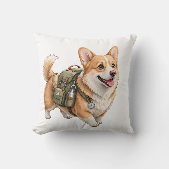 Coussin de jet aquarelle Corgi Hiking Adventure (Recto)