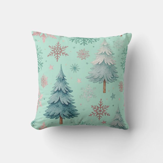Coussin de jet arbre de Noël et flocon de neige (Recto)