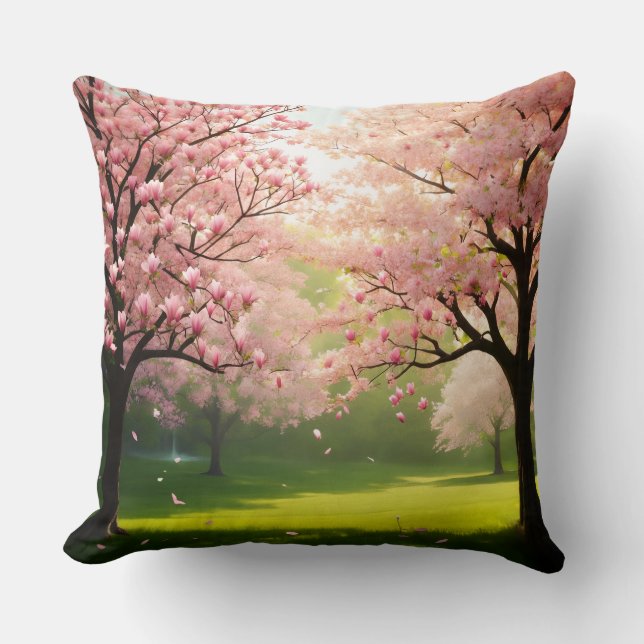 Coussin de jet Arbres en fleurs sur des champs ver (Recto)