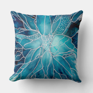 Coussin de jet - Art à l'encre d'alcool Fleur bleu