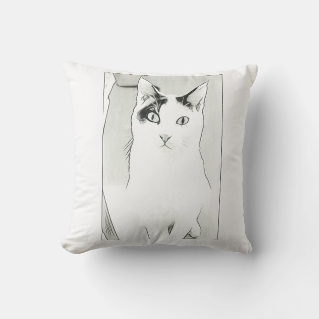 Coussin de jet avec croquis de chat mignon (Recto)