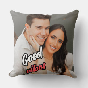 Coussin de jet avec photo de couple Good Vibes