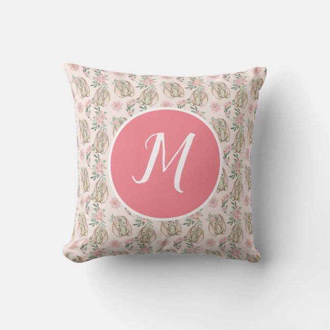 Coussin de jet bébé lapins monogramme (Recto)