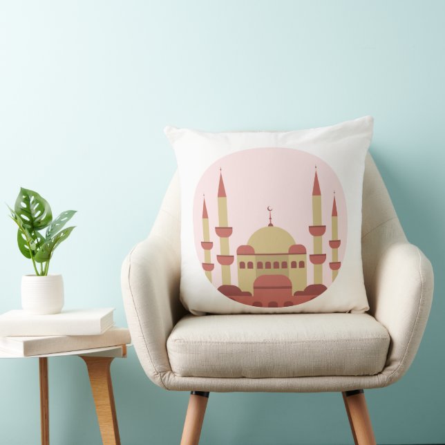 Coussin de jet beige et rouge de mosquée (Chaise)