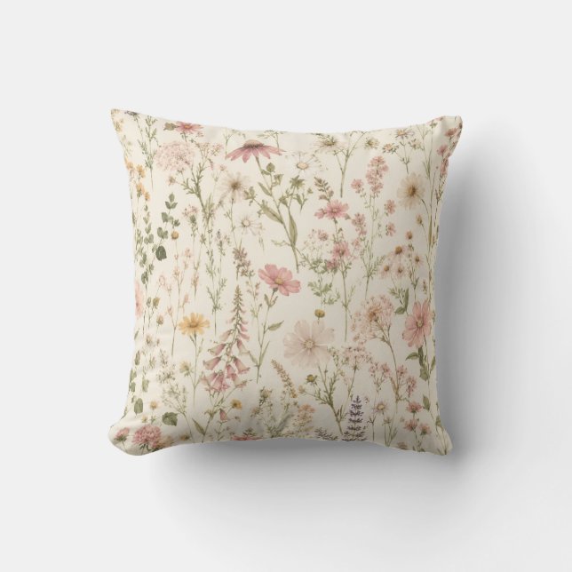 Coussin de jet bohème à fleurs sauvages - Floral b (Recto)
