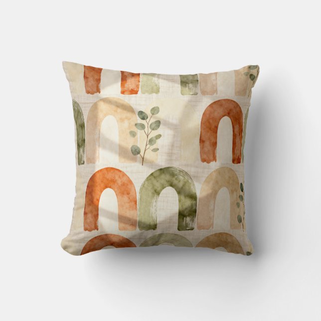 Coussin de jet bohème en aquarelle Arch  (Recto)