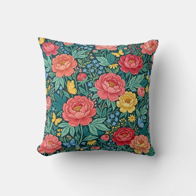 Coussin de jet bohème floral paeon (Recto)