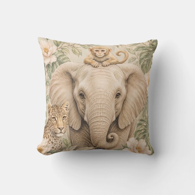 Coussin de jet Botanical Safari Elephant | Neutre  (Recto)