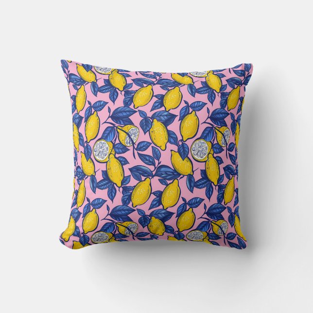 Coussin de jet botanique à motif citron (Recto)