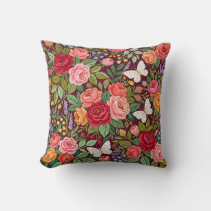 Coussin de jet botanique à motif de rose
