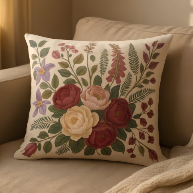 Coussin de jet botanique – Dessin floral vintage (Créateur téléchargé)