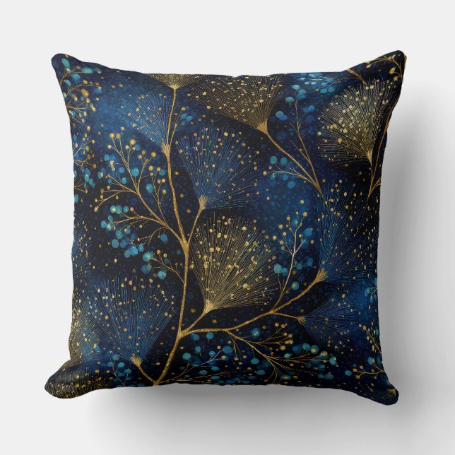 Coussin de jet botanique en or de minuit (Recto)