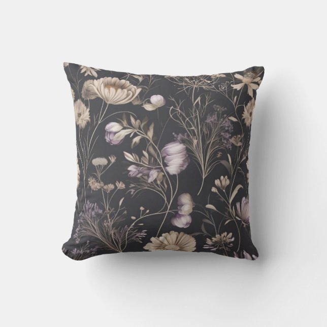  Coussin de jet botanique floral foncé élégant  (Recto)