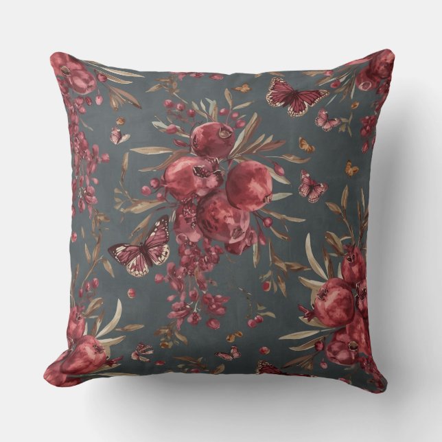  Coussin de jet botanique Grenade & Olive | Vin (Recto)