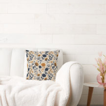 Coussin de jet botanique Navy & Ochre