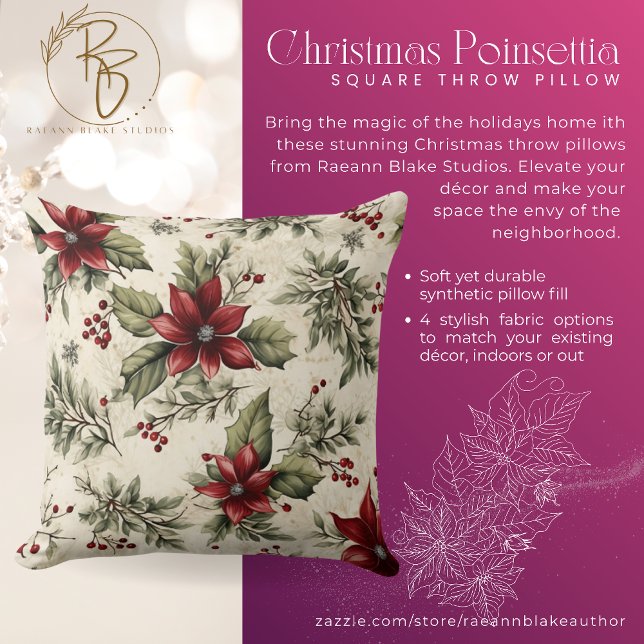 Coussin de jet carré de Poinsettia de Noël (Créateur téléchargé)