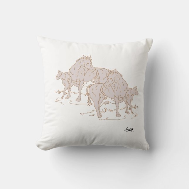 Coussin de jet Cheval avec une vache  (Recto)