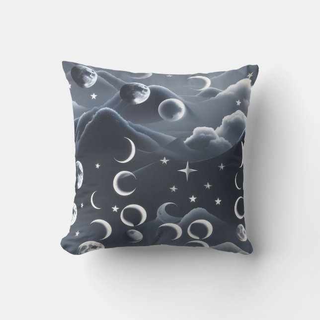 Coussin de Jet - Ciel Gris Phases Lunaires Céleste (Recto)