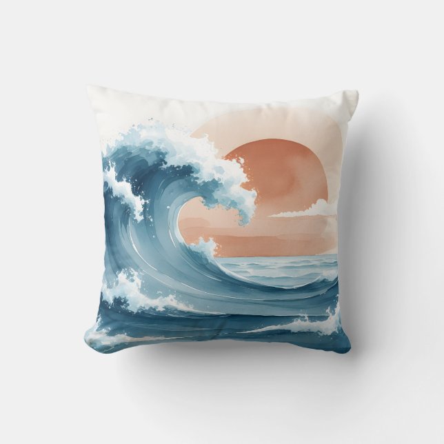 Coussin de jet Coastal | Coucher de soleil de vagu (Recto)