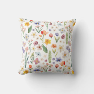 Coussin de jet coloré à motif de fleurs sauvages a