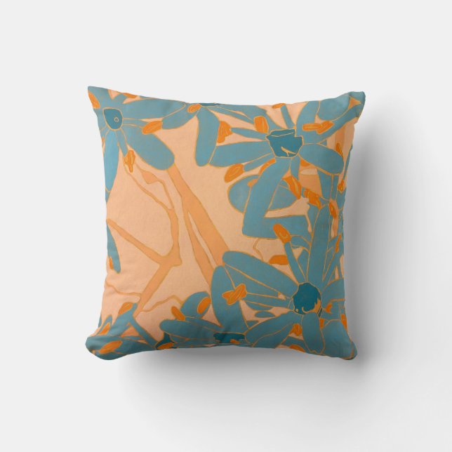 Coussin de jet contemporain à motif feuille en pêc (Recto)