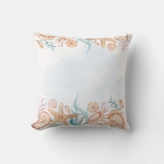 Coussin de jet côtier à coquillages aquarelle