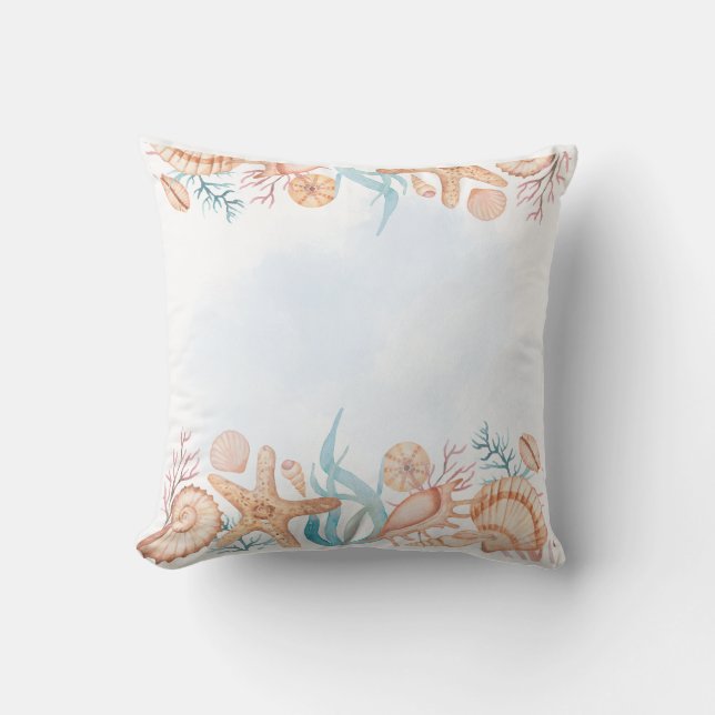 Coussin de jet côtier à coquillages aquarelle (Recto)