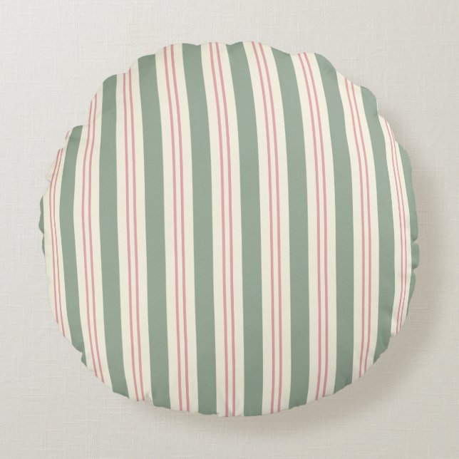 Coussin de jet côtier rayé vert sauge et rose (Devant)