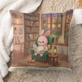 Coussin de jet 'Cozy Bobo le lapin lisant un livre
