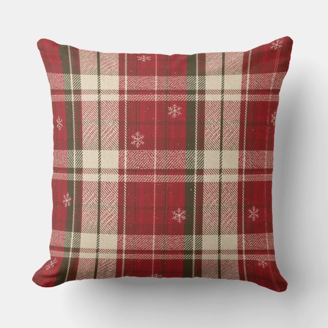 Coussin de jet Cozy Rouge à carreaux flocon de nei (Recto)
