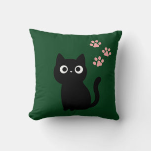 Coussin de jet Cute Black Cat Déco Kawaii Vert F