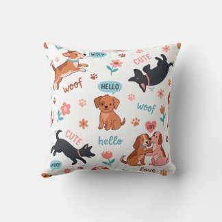 Coussin de jet Cute Cartoon Dogs esthétique d'été