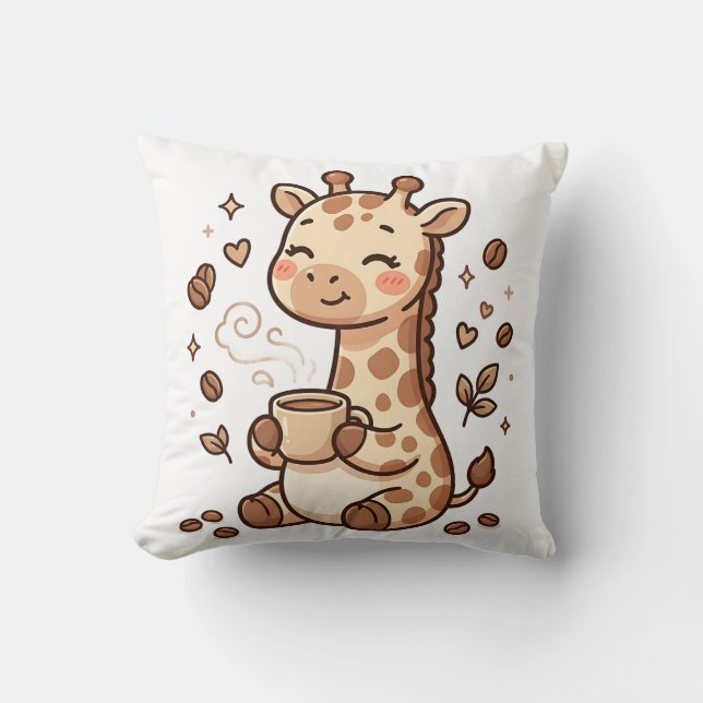 Coussin de jet Cute Giraffe Coffee (Recto)