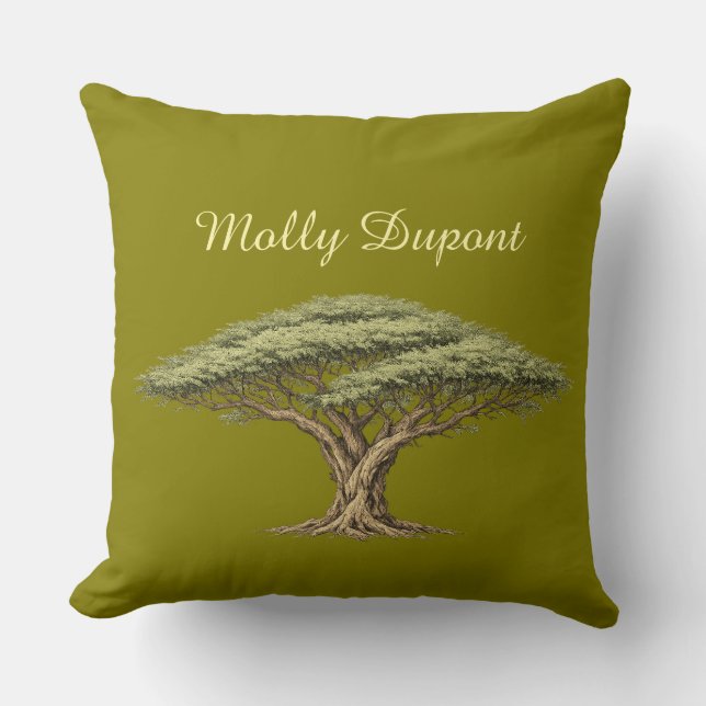 Coussin de jet d'arbre d'acacia avec nom personnal (Recto)