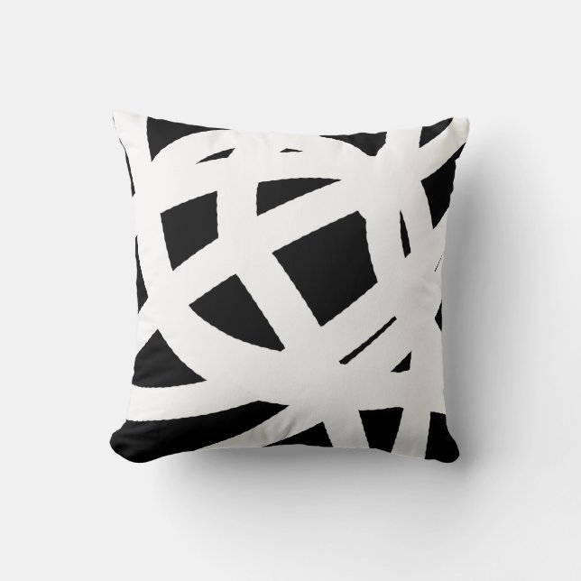Coussin de jet d'art abstrait blanc sur noir (Recto)