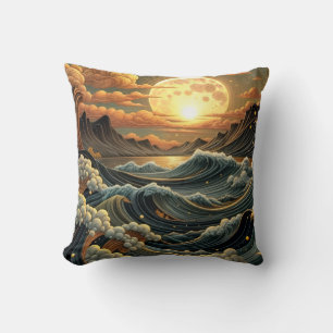 Coussin de jet d'art de paysage serein de vagues o