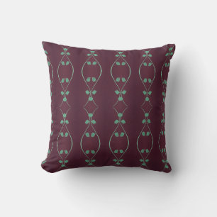 Coussin de jet d'art prune et vert